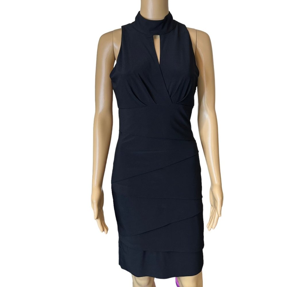 White House Halter Artichoke Dress Size 8 Black Layered Stretch Eyelet Neck